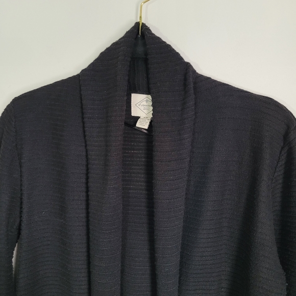 St. John’s Bay Open Cardigan Women’s Sz Med Petite Black Longsleeve Horiz Ribbed - Picture 2 of 8